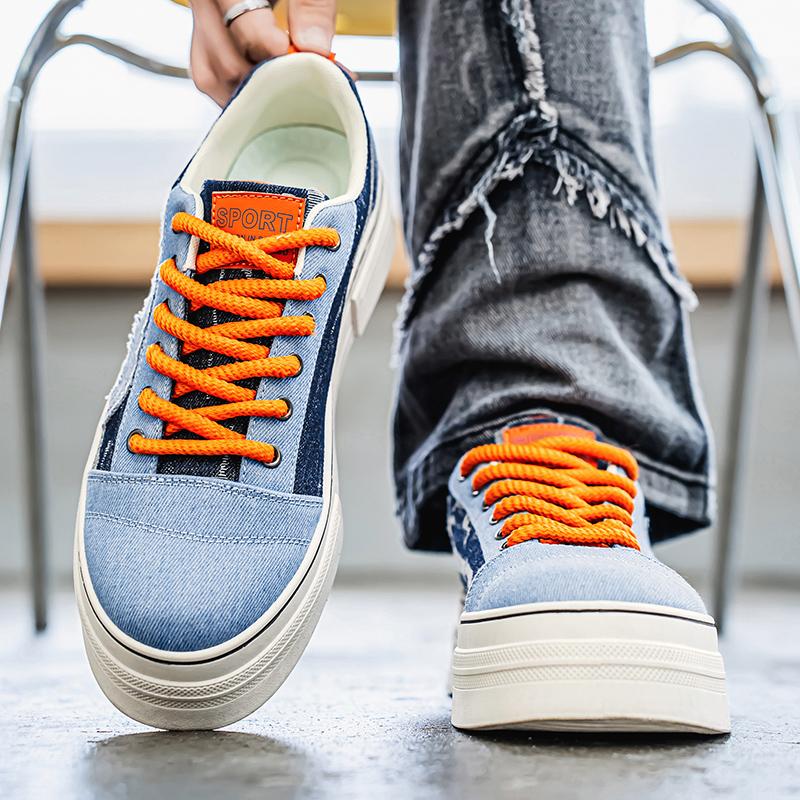 Men’s Blue Sports Shoes Casual Canvas Shoes Street Style Sneakers Students Over Sized Black Skateboard Shoes