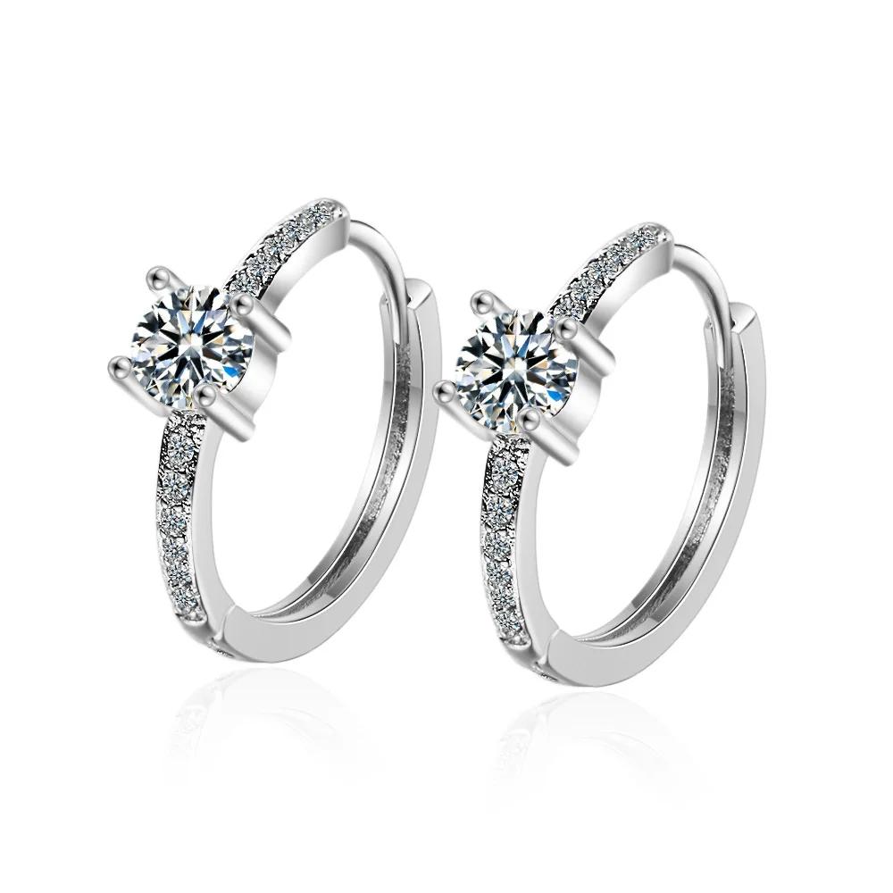 

Gold With Clear CZ 4 Claw Round Crystal Huggies Hoop Earring Anti-Allergic Jewelry For Woman Children Girl Baby Kid чорний