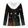Women's Fashion Casual Long Sleeve Christmas Printed Plush Collar V-Neck Top