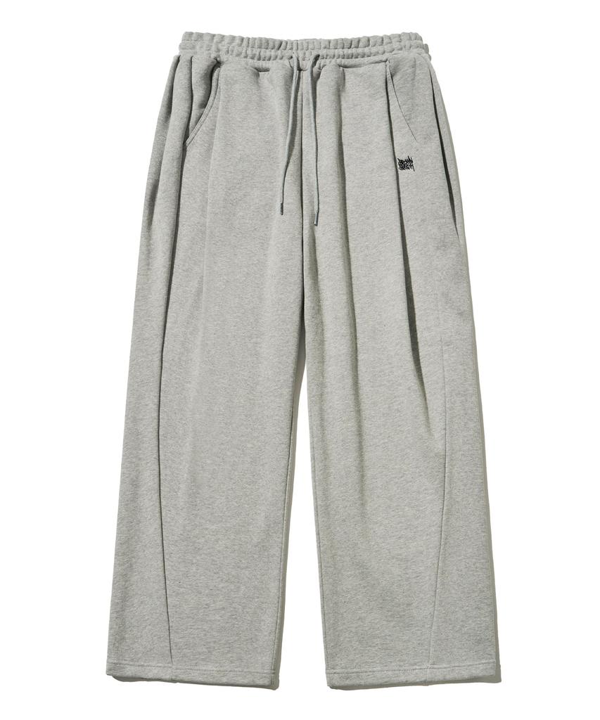 BROWNBREATH Two Tuck Wide Tag Sweat Pants - Melange Gray