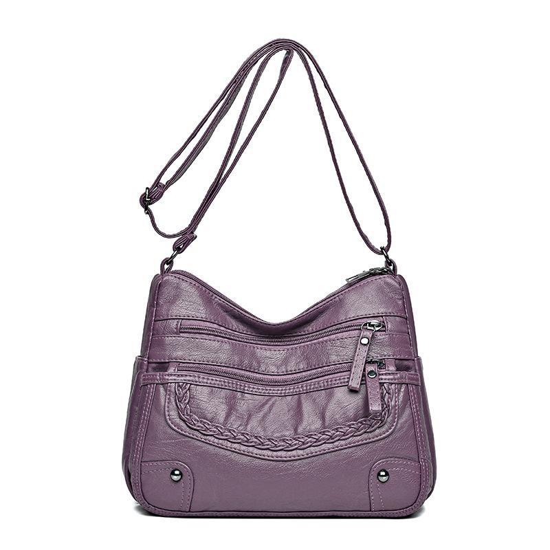 2025 Women's Soft Leather Shoulder & Crossbody Bag Versatile Multi-Pocket Shoulder Bag for Middle-Aged & Elderly