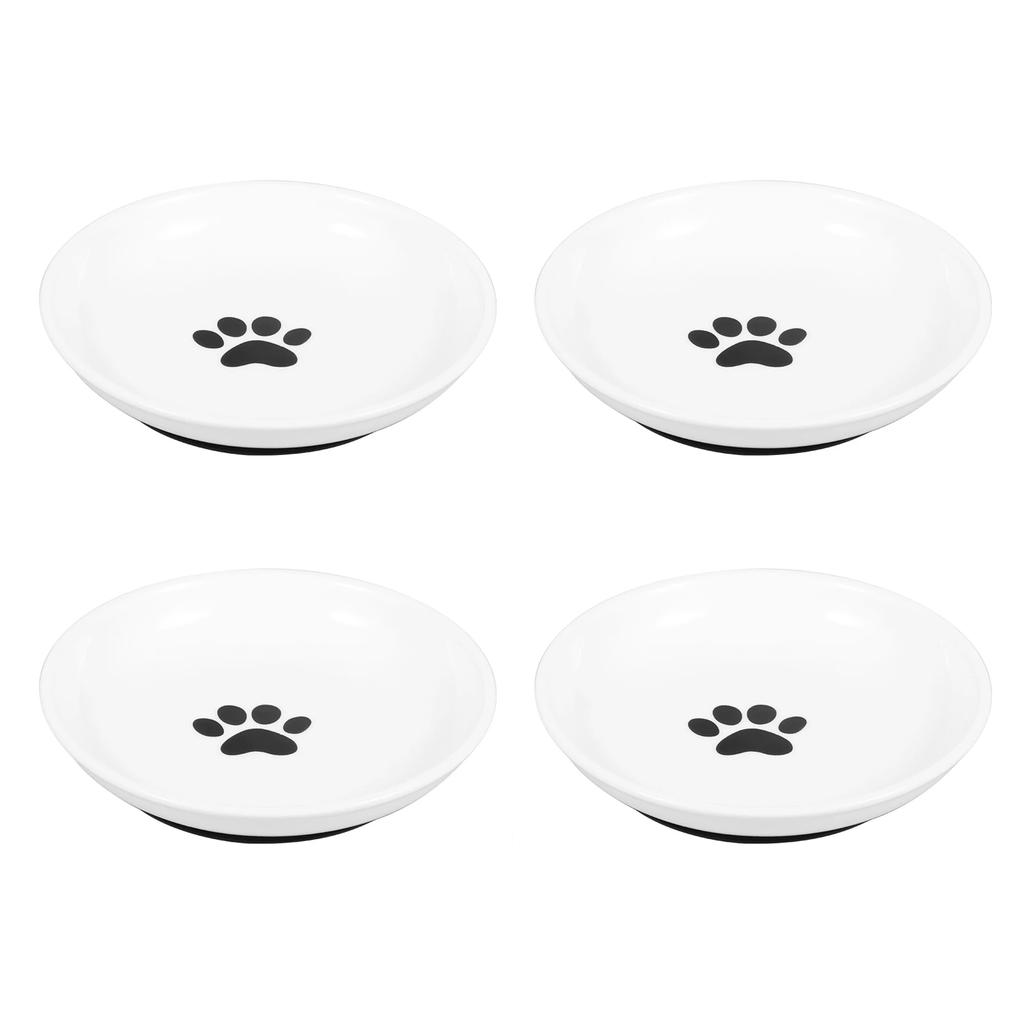 2/4Pcs Cat Ceramic Bowl Set Pet Food Feeding Dish Dispenser with Nonslip Silicone Base Shallow Wide Kitten Wet/Dry Bowls