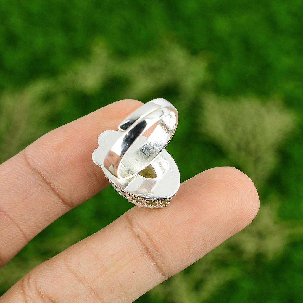 Gift For Her Natural Golden Rutile Multi Stone Adjustable Ring 925 Silver
