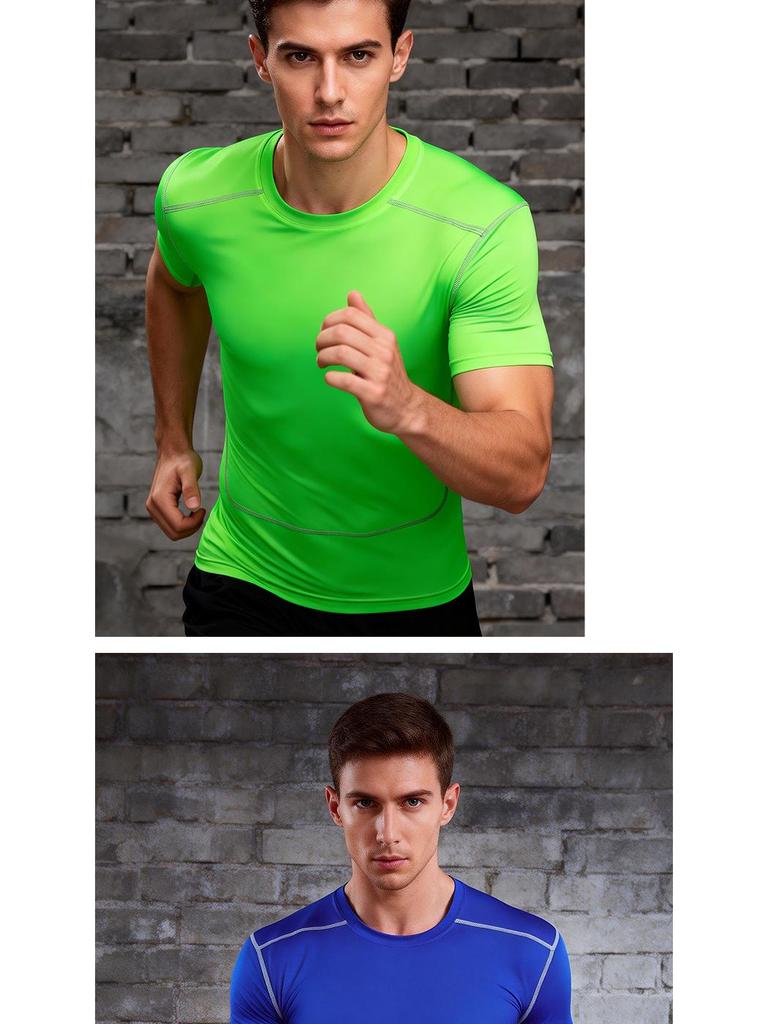 Pánské vysoce pružné, rychleschnoucí, prodyšné těsné sportovní tričko s krátkým rukávem jako základní vrstva pro běh, trénink a basketbal.