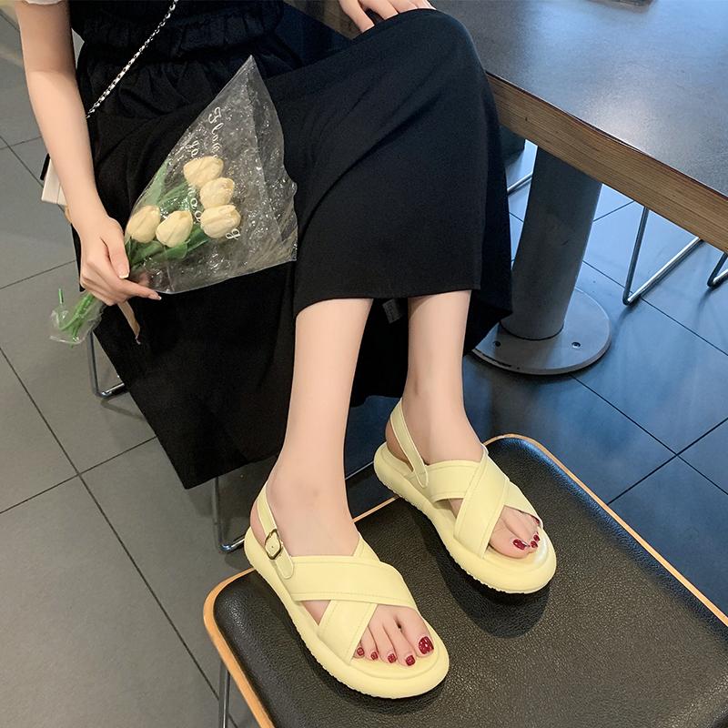 

2024 Новые летние женские сандалии с открытым носком, модные повседневные туфли с пряжкой на низком каблуке и платформе, женские сандалии 42 жёлтый