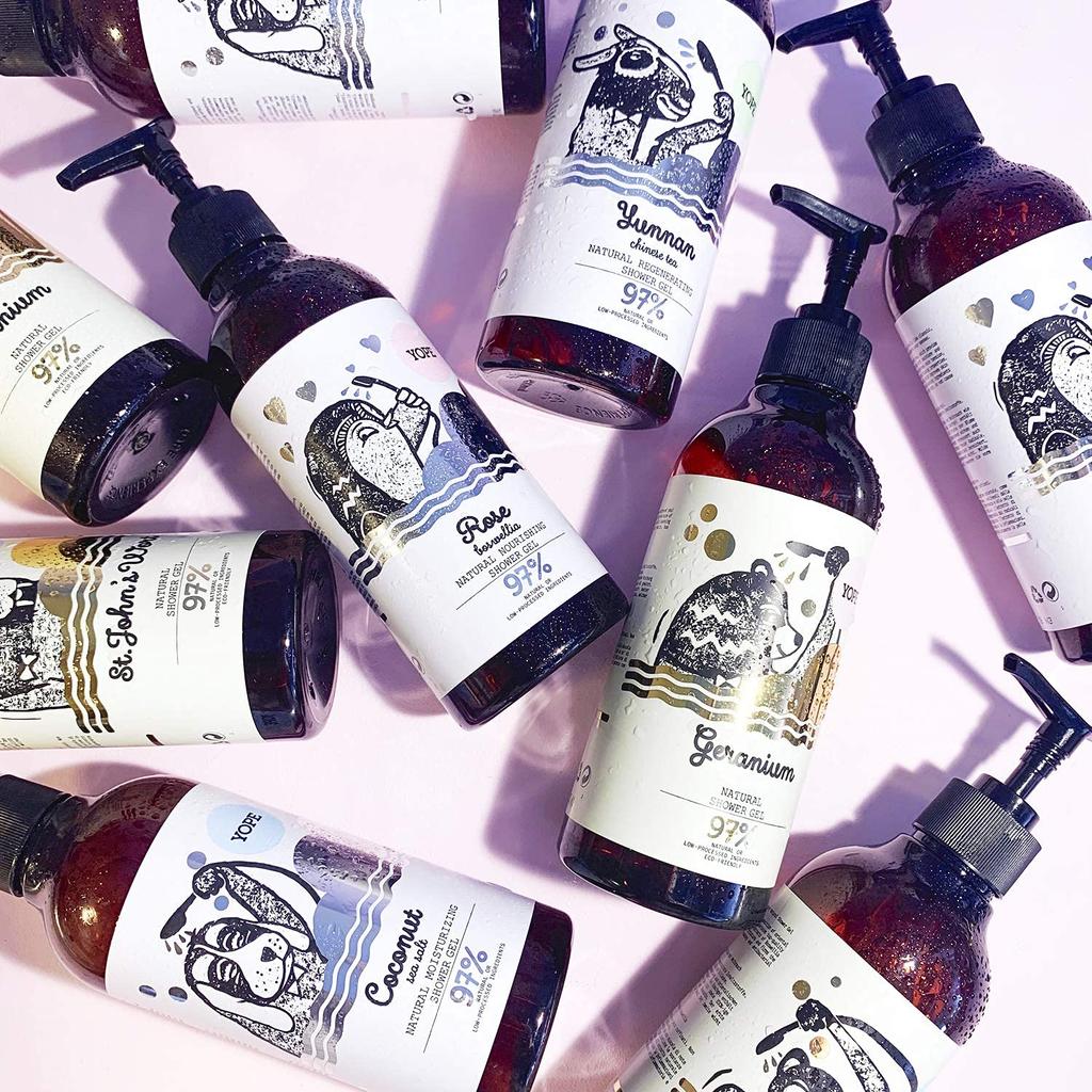 YOPE Natural Body with a Wort scent to lift your Made with natural Shower gel for dry ECOCERT Soap, 400ml, St. John's spirits. 97% ingredients. skin.