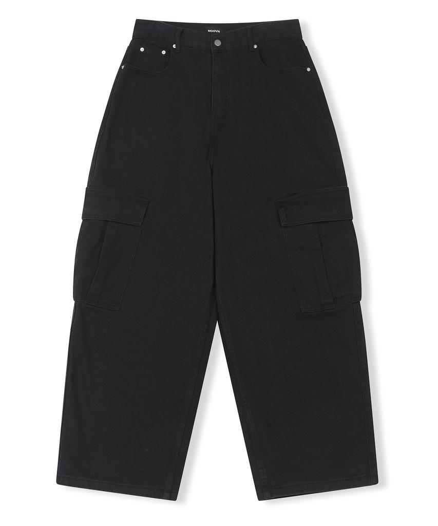 Mubeun Curved Wide Cargo Pants Black