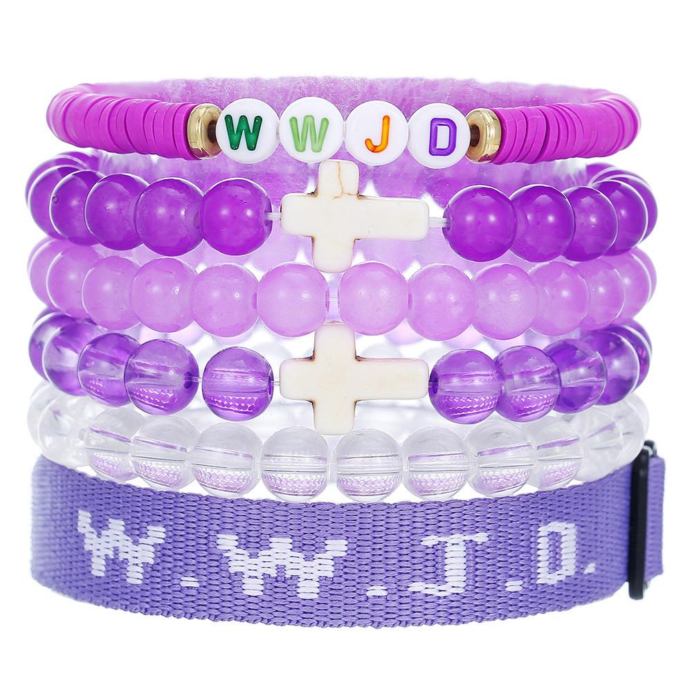 Wwjd Kreuz Armbänder mit Perlen Handgefertigt Geometrisch Polierte Steine Für Männer Frauen Freundschaft Und Glaube
