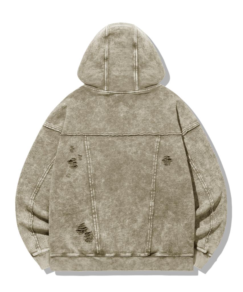 Felpa con zip oversized effetto distressed pigmentato Trillion [Kaki Chiaro]
