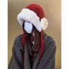 Autumn and winter plush thickened red ear protectors wool hat women's big head circumference warm knitted hat strapped Lei Feng hat tide