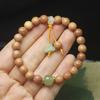 8mm Red Cypress Wood Bracelet with Green Lotus Pendant Women Jewelry