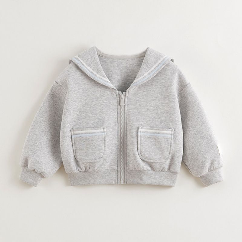 Mark Jenny Girls  Energetic Academy Air Jacket Children s Navy Collar Sweatshirt 2026 Spring New Style 250121 Light hemp Gray 160