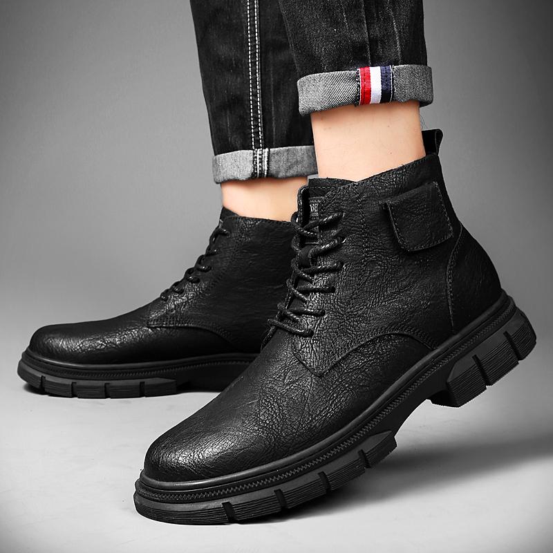 2024 Men's Boots Lace Up High Quality High Top Casual Classic Shoes Warm Plush Business Genuine Leather Shoes Cow Leather Boots