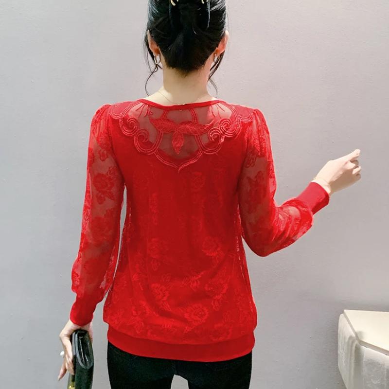 Primăvară Toamnă Nou Mânecă Lungă Sexy Dantelă Tricou Femei Casual Gât în V Fluture Diamante Fierbinți Tricou Doamnelor Topuri Elegante