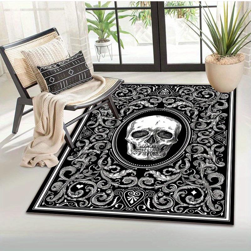 [Holiday Cheer] Gothic Satanic Skull Pattern Area Rug,100% Polyester Crystal Velvet Carpet,Heavy-Duty 800g/m²,for Living Room,Bedroom,Kitche