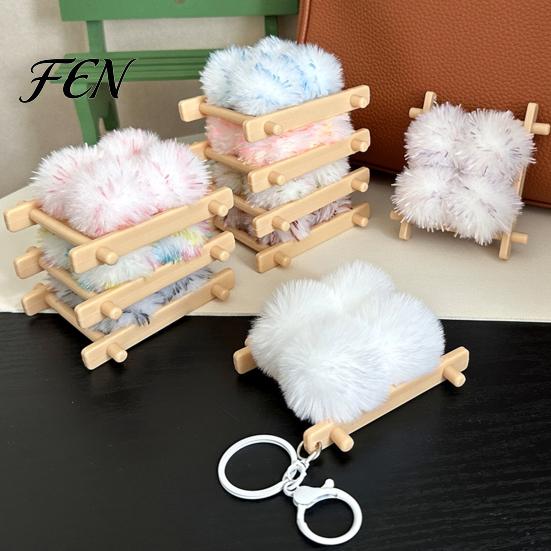 Soft Fermented Bean Curd Pendant Plush Keychain, Fluffy Doufu Bag Decoration Keychain Charm with Keyring, Backpack Handbag Purse Accessories