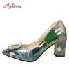 Aphixta 2025 New Pearl Buckle Pointed Toe 3.94 Inch Thin Heels Women Shoes Snake Prints Leather  Leisure Plus Size 46