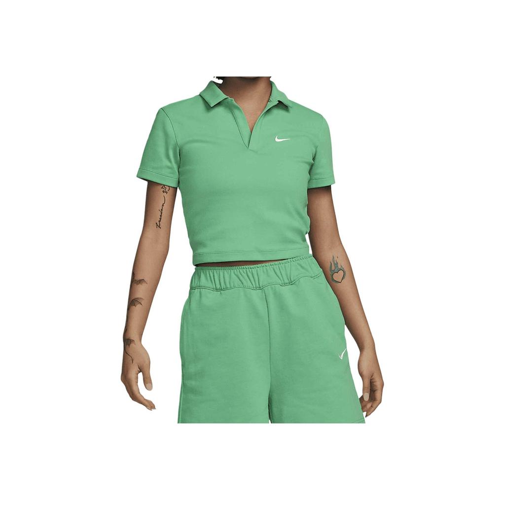 Nike Sportswear Essential Solid Logo Collar Short Sleeve Polo Shirt Women Tops Spring-Green DV7885-363