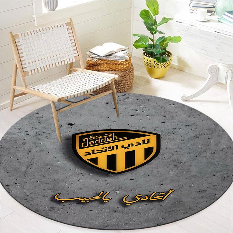 Al-Ittihad FC Round Area Rug,Carpet Rug for Living Room Bedroom Sofa Playroom Decor,Non-slip Floor Mat