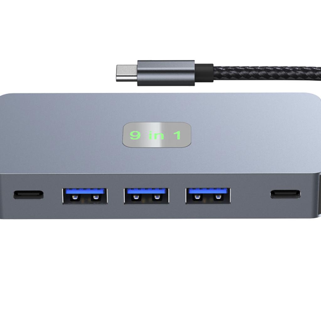 9 In 1 TYPE-C To RJ45 (Gigabit)+USB3.0*3+HDMI+USB-CS Data+PD100W+SD/TF MacBook