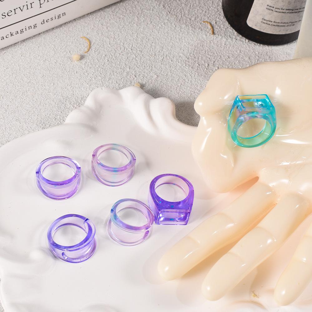 Poppy Crystal Epoxy Resin Three-Piece Ring Set with Imitation Jade Gemstone Mold