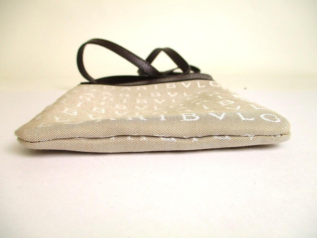 Authentic BVLGARI Logo Mania Beige Canvas Brown Leather Crossbody Bag Pouch #a888  Refurbished