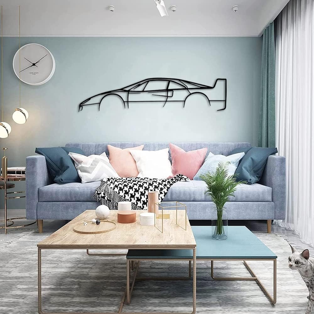 JILIP Car Metal Wall Art Signs, Modern Hanging Wall Silhouette Decor, Black Geometric Wall Sculptures, Home Office and Living Room (Size :