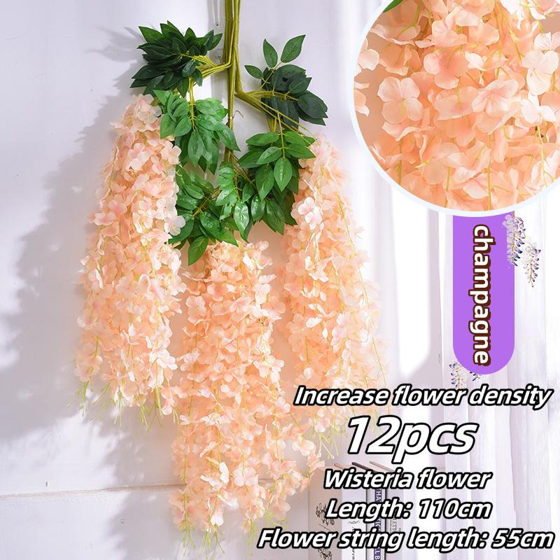 12pcs Thick Wisteria Flowers Fake Wisteria Hanging Flowers Artificial Wisteria Flowers Ceiling Flower Plants Exterior Decoration