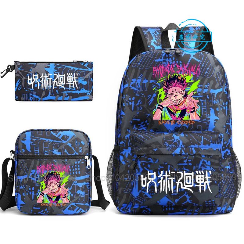 3pz Zaino Jujutsu Kaisen Ragazzi Ragazze Anime Mochila Zaino Scolastico Studente con Borsa a Tracolla Astuccio Viaggio Quotidiano Rucksack