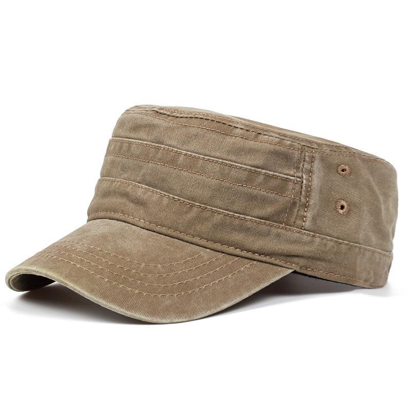 Vintage Washed Cotton Military Cap For Men Retro Distressed Cadet Hat Adjustable Flat Top Army Cap For Outdoor Hiking Travel