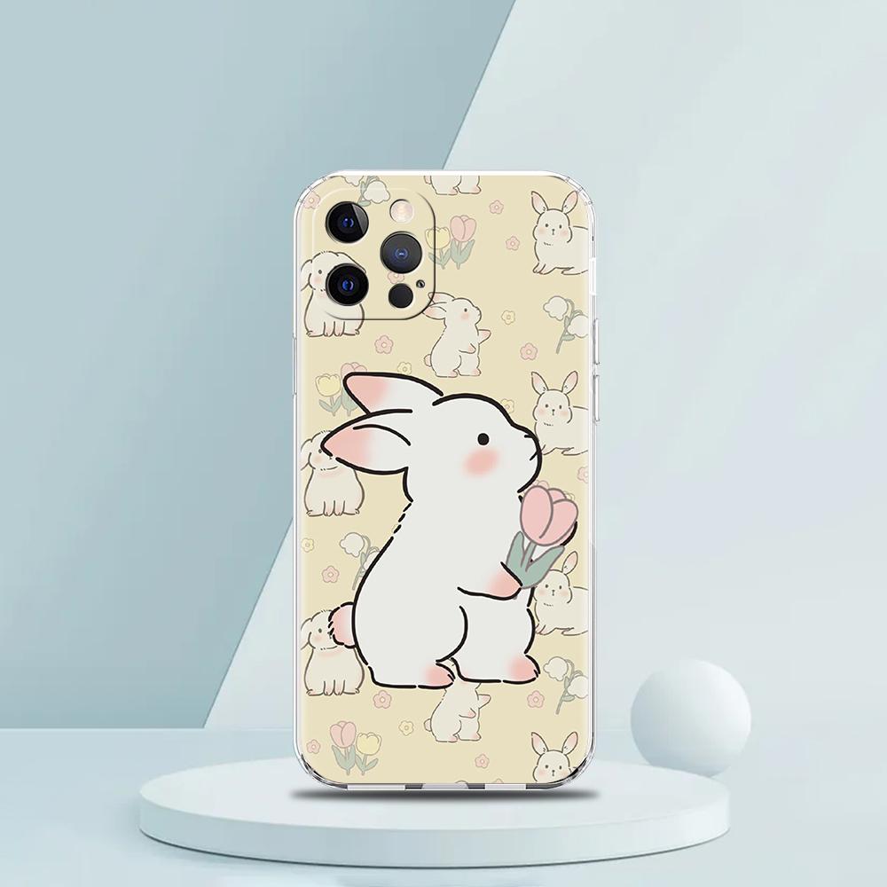 Cute Colorful Rabbit Luxury Phone Case For iPhone 16 15 14 13 12 11 Pro Max XS X XR SE 7 8 Plus Soft Silicone Clear Cover