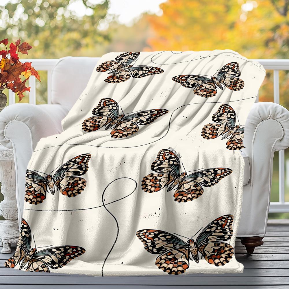 1PC Butterfly PrintOutdoor Flannel Blanket - Soft Plush Decor for Picnics, Camping, Bedroom, Playroom, Office, or Lunch Break 1282A