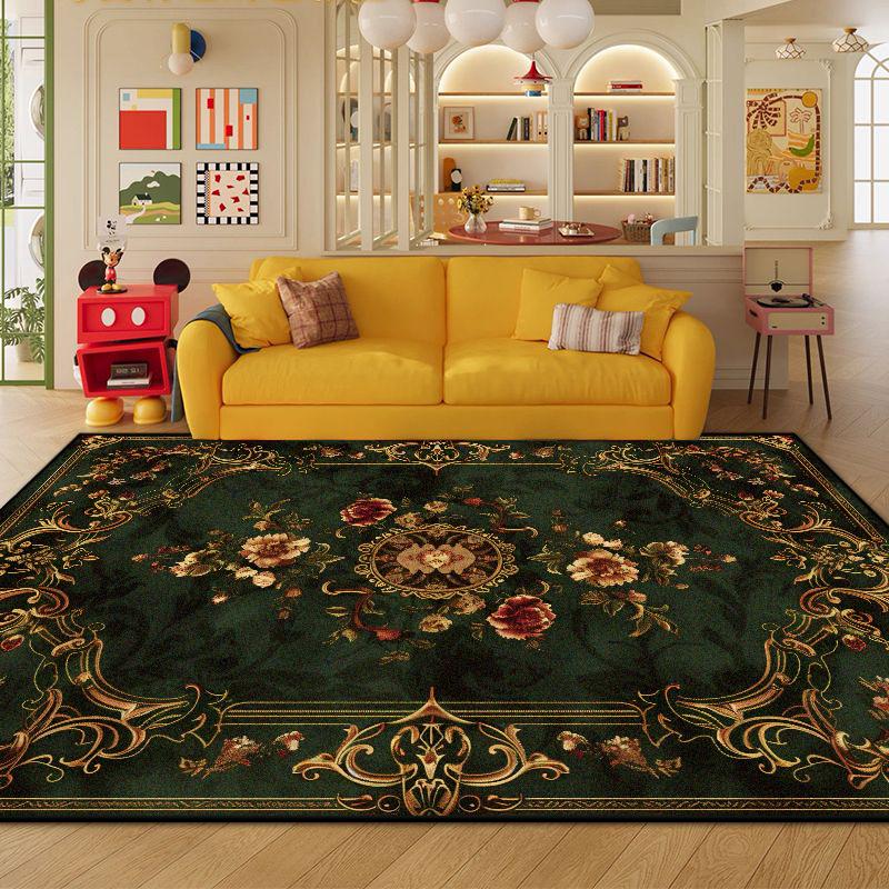 European Style Luxury Green Carpet Living Room Flower Design Non-slip Cloakroom Decoration Rug Washable Soft European Tatami Mat
