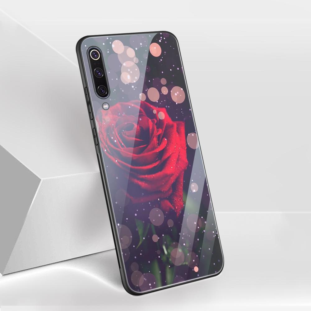 Capa de vidro com flor de rosa para Xiaomi Redmi Note 12 11 8 9 10 7 8A 10 9S 9C 10C Note 10 Pro 11T Pro Poco X3 F3 Mi 10 Pro Funda Capa