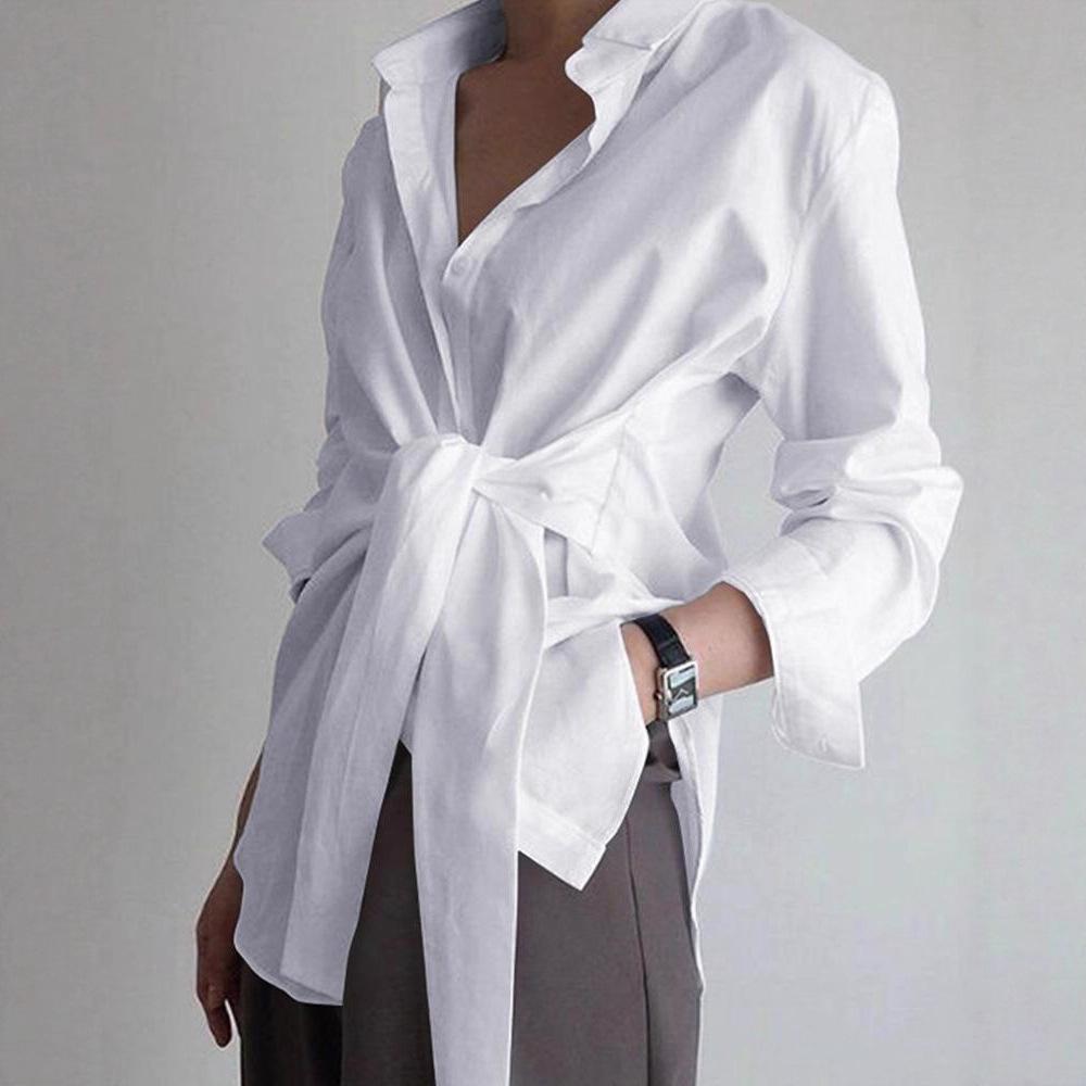 YYFS Women's Fashion Casual Summer Spring Solid Color Print Long Sleeve POLO-Neck Blouses & Shirts