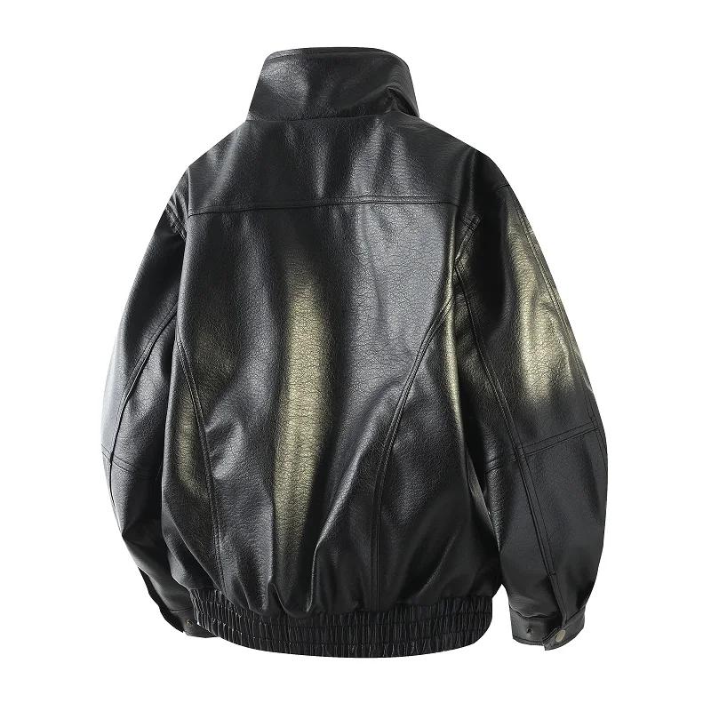 2026 Men Biker Leather Jacket Men Retro Black Coffee Jacket Autumn Men Pu Leather Coat Male Loose Motorcycle Faux Leather Coat