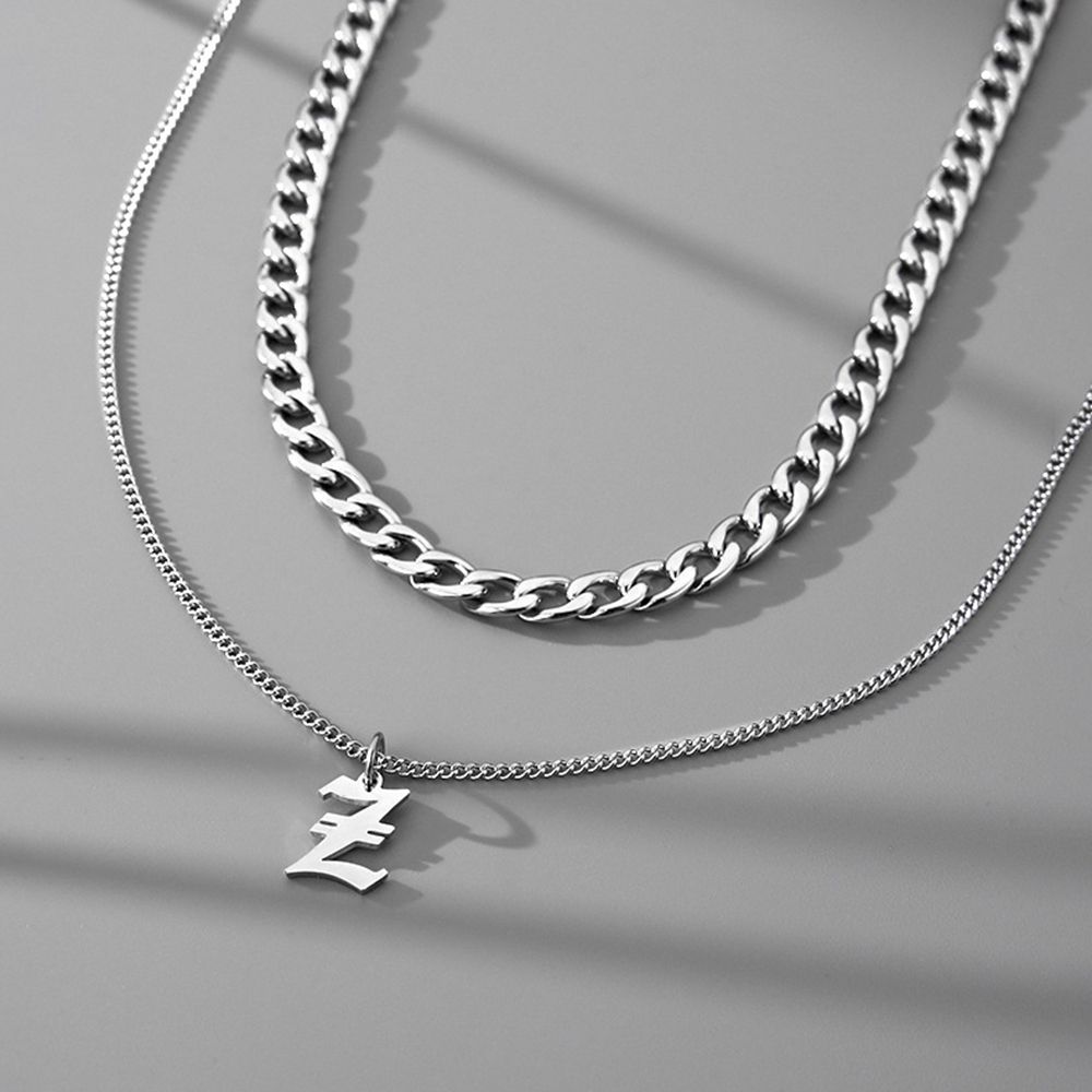 Layer Men Titanium Steel Necklace Cuban Letter Necklace Men Clavicle Chain Korean Style Necklace