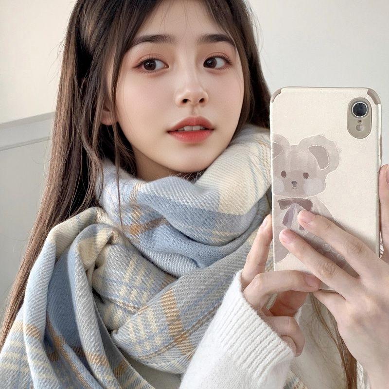 Winter new fashion versatile scarf thickened warm versatile shawl fresh literary plaid scarf