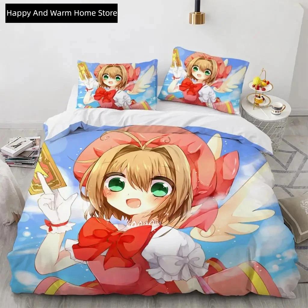 Anime Cardcaptor Sakura Beding Set,Soft Duvet Cover Warm Comforter Bed Linen Set Comfortable Quilt Cover Pilowcase,King Quen Twin Sized Dimensions