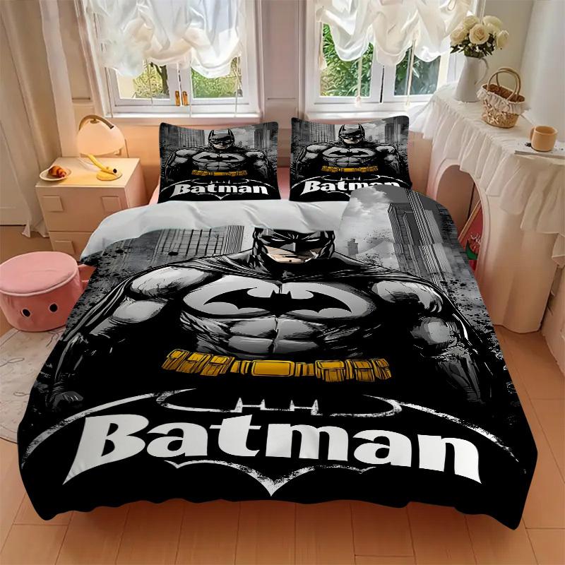 3pcs Batman Hero Bedding Set, Soft Polyester Duvet Cover and Pillowcases Machine Washable Seasons all suitable 93