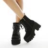 Fashion Retro Gothic Style Embroidered Flower Boots Women Platform Wedge Black Suede Heel Thick Bottom Ankle Boots With Zipper