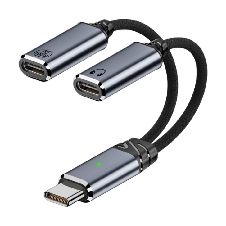 

USB C Headphone Charging Adapter Type C 2 in 1 Splitter Cord Wire Stereo HiFi Sound PD100W Fast Charging Cable Line сірий колір
