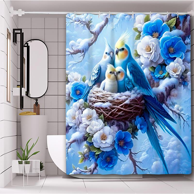 Floral and Birds Pattern Bathing Curtain  Bathroom Shower Curtain Waterproof With 12 Hooks Home Deco Free Ship