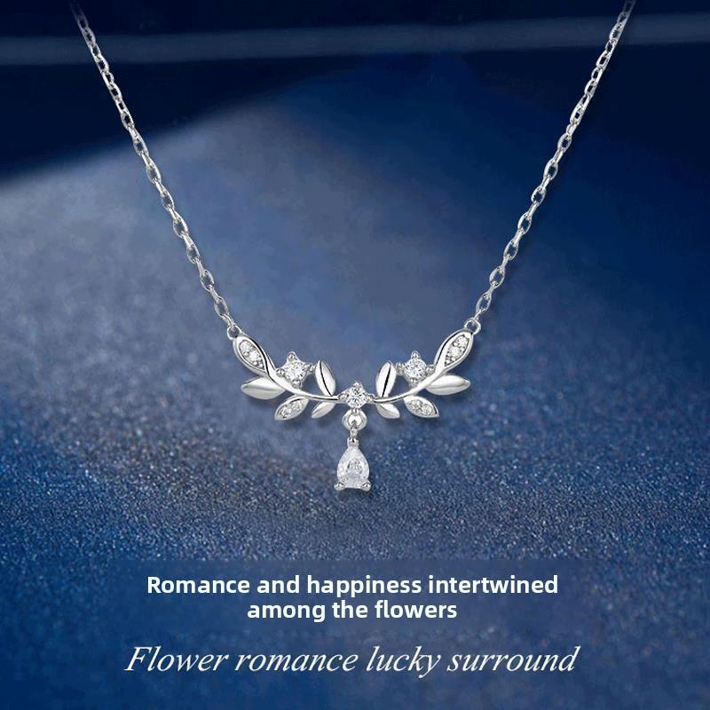 

S925 sterling silver laurel branch necklace women s new light luxury niche high-end wheat ear collarbone chain women s jewelry gift 925 silver платиновый