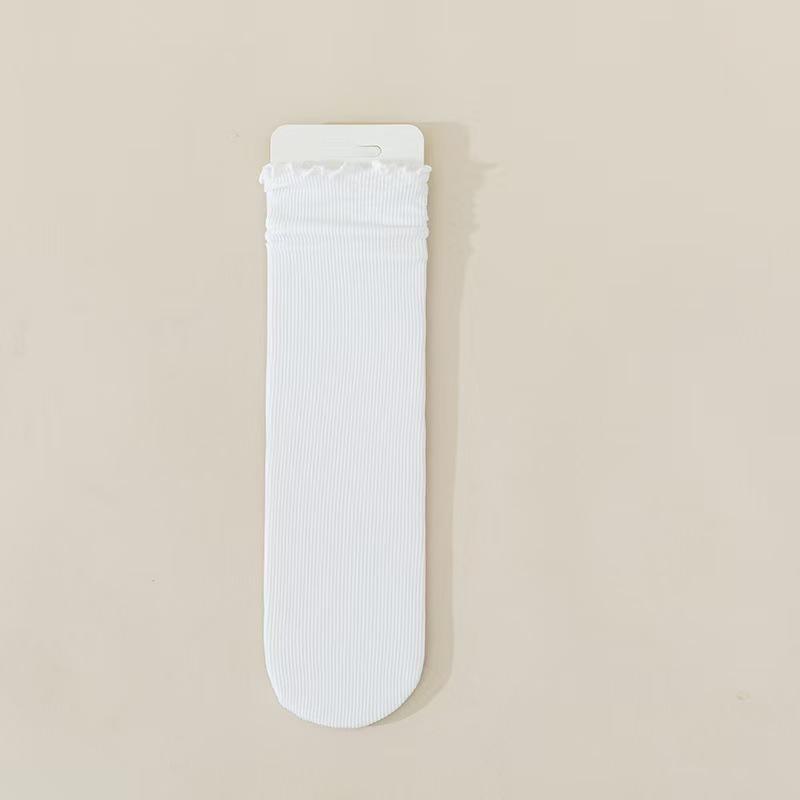 Women's Summer Ruffled Ice Silk Socks – Breathable, Comfortable, Mushroom Edge, Solid Color Slouch Socks