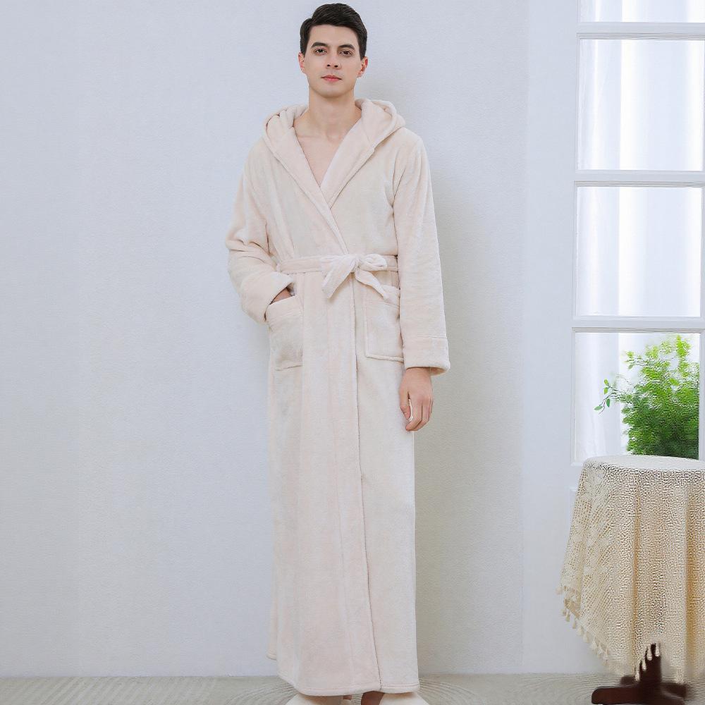 Matching Couple Hooded Flannel Bathrobes - Thick, Long Coral Fleece for Autumn/Winter