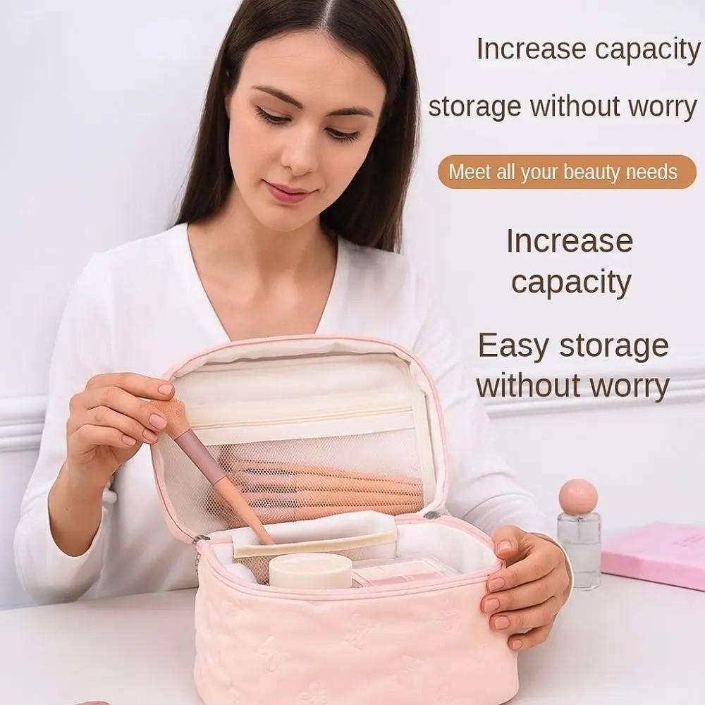 Travel Handheld Makeup Bag Large Capacity Square Washroom Bag Double Zipper Waterproof Storage Bag For Women