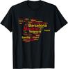 Spain Map Cities Word Cloud Graphic Tee Madrid Travel Espana Silhouette T-Shirt