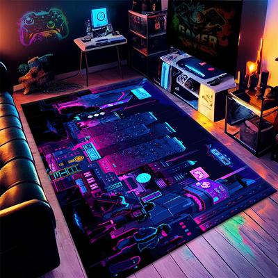 Gaming Area Rug 3D Blacklight Sci-fi Style Carpet Future Technology Themed Printed Home Decor Mats for Dining Living Room Sofa