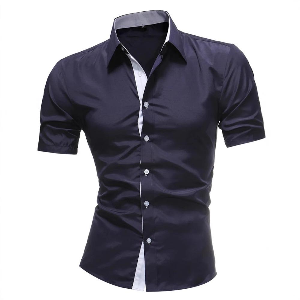 Summer Men's Fashion Short-sleeved Shirt Casual Loose Comfortable Solid Color Lapel Short-sleeved Shirt for Men